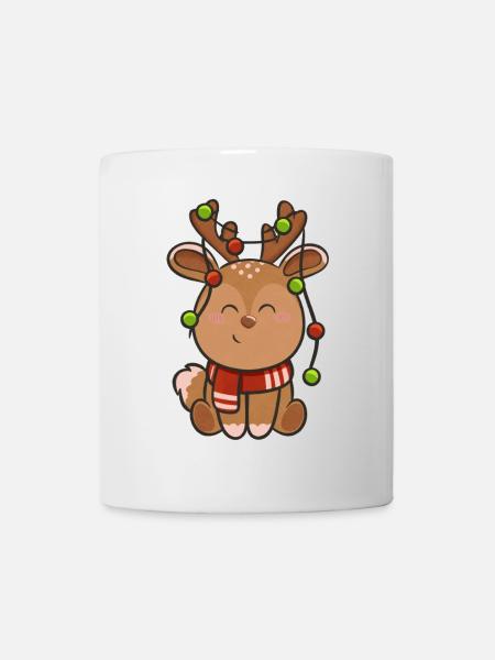 Mignon renne avec des guirlandes lumineuses - Mug blanc - blanc