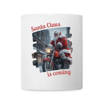 Santa Claus is coming - Weihnachtsmann Motorrad - Tasse - Weiß - Vorne