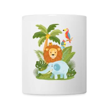 Éléphant, lion et perroquet dans la jungle – Safari - Mug blanc - blanc - Devant