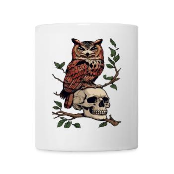 Hibou perché sur crâne sombre Nature Design - Mug blanc - blanc - Devant