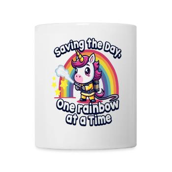 Saving the Day, Cute Unicorn Firefighter Rainbow - Mug - white - Front