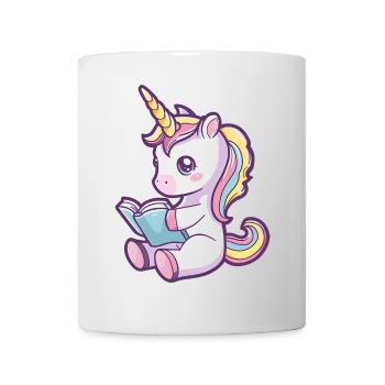 Niedliches Einhorn Cartoon liest ein Buch - Tasse - Weiß - Vorne