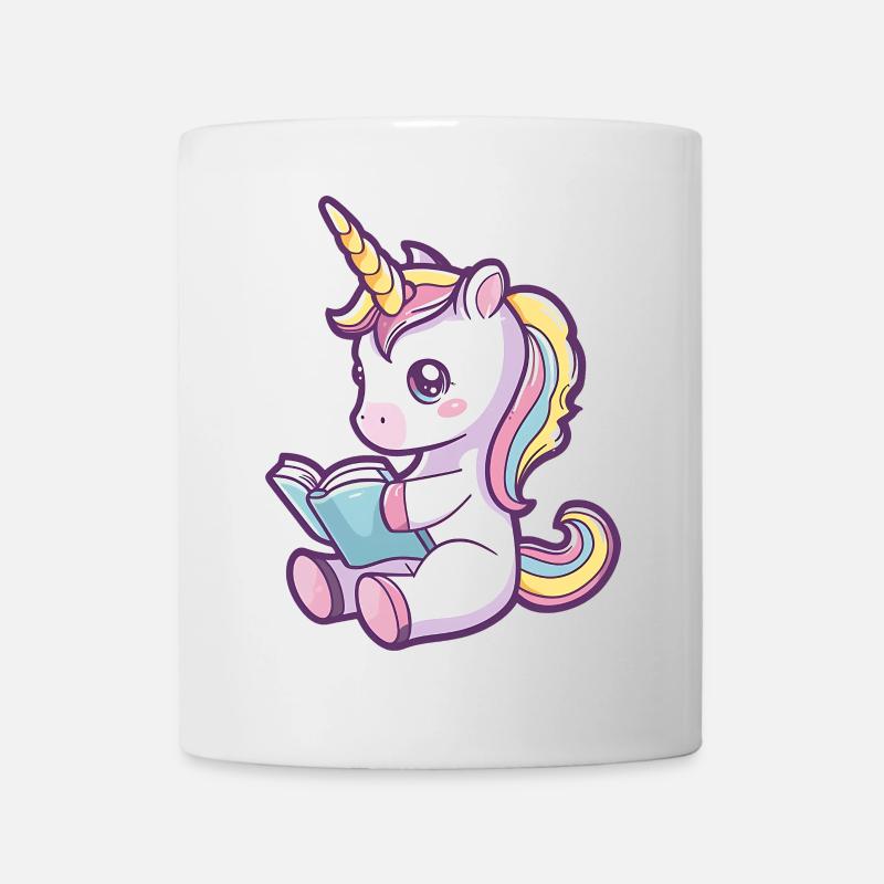 Niedliches Einhorn Cartoon liest ein Buch - Tasse - Weiß