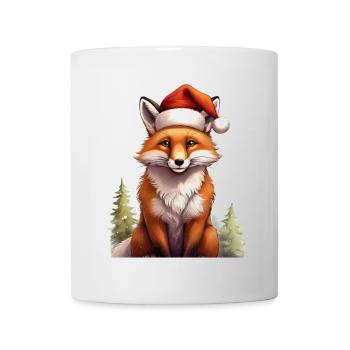 Niedlicher Fuchs mit einer Nikolausmütze im Wald - Tasse - Weiß - Vorne