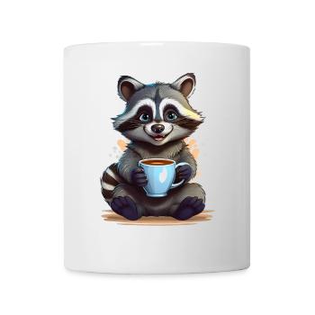 A happy raccoon with a cup of coffee - Mug - white - Front