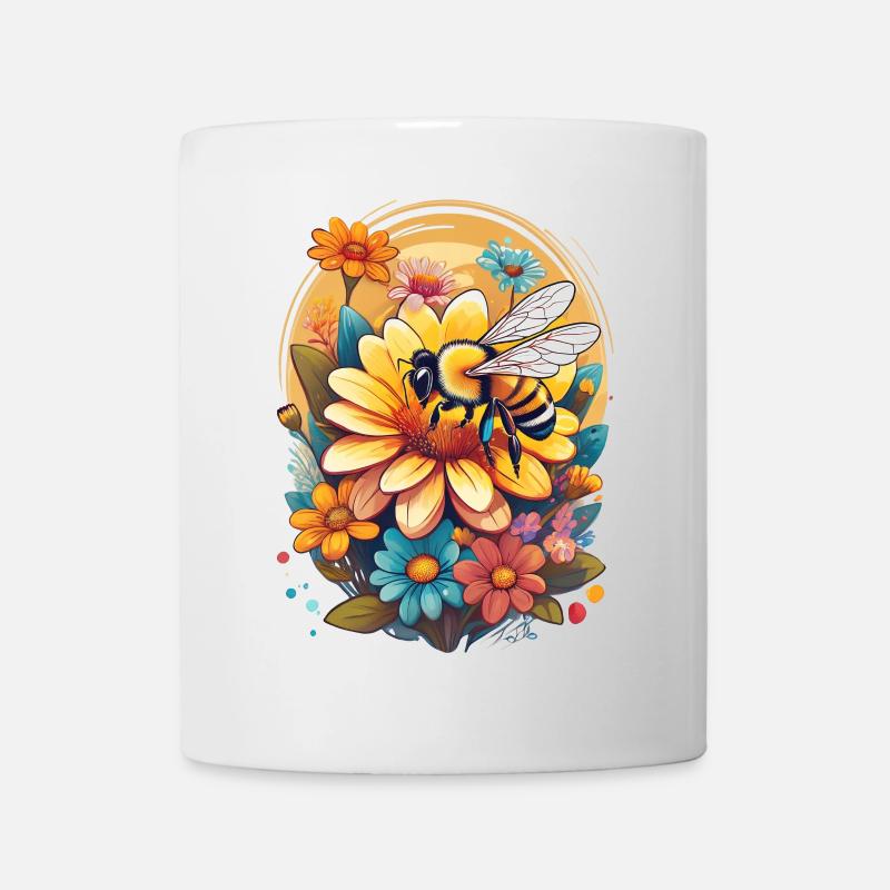Eine Biene, die eine Blume bestäubt - Tasse - Weiß