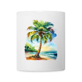 Watercolor: Palm tree on the beach - Mug - white - Front