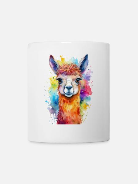 Lama oder Alpaka Aquarell Illustration - Tasse - Weiß