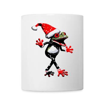 Tanzender Frosch mit Weihnachtsmütze - Tasse - Weiß - Vorne