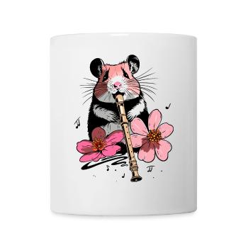 Hamster mit Blumen und Flöte - Tasse - Weiß - Vorne