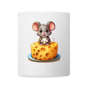 Souris mignonne assise sur un gros morceau de fromage - Mug blanc - blanc - Devant