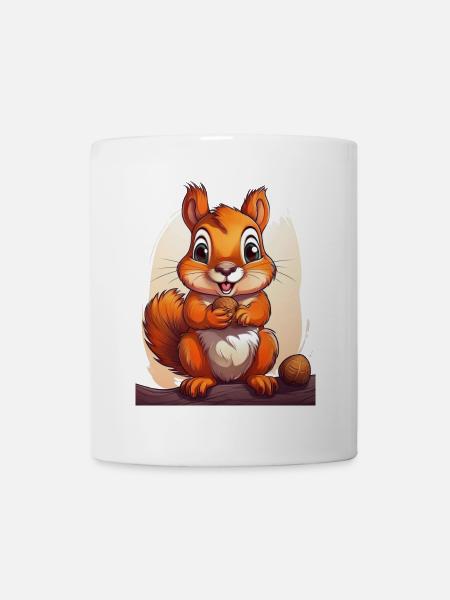 Glückliches Eichhörnchen mit einer Nuss - Tasse - Weiß