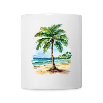 Palm tree on the beach on an island - Mug - white - Front
