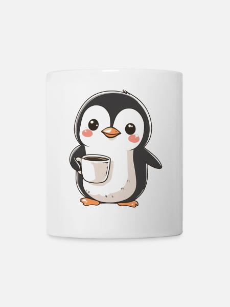 Cute Penguin Holding Coffee Cup - Adorable Design - Mug - white