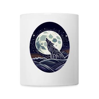 Geometrischer Wolf und Vollmond - Tasse - Weiß - Vorne