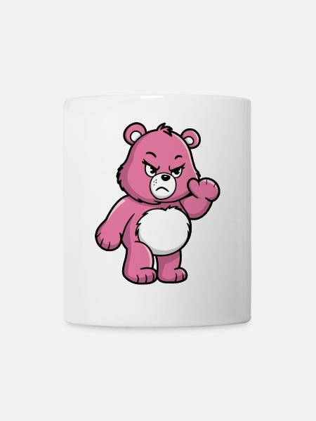 Wütender rosa Bär Karikatur - Tasse - Weiß