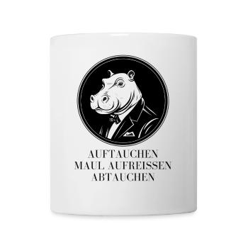 Hippo im Anzug - humorvolles Logo - Tasse - Weiß - Vorne