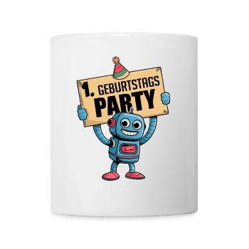 Ich bin 1 Jahr erster Geburtstag mit Roboter - Tasse - Weiß - Vorne