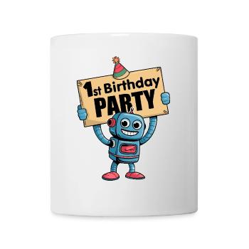 Ich bin 1 Jahr erster Geburtstag mit Roboter - Tasse - Weiß - Vorne