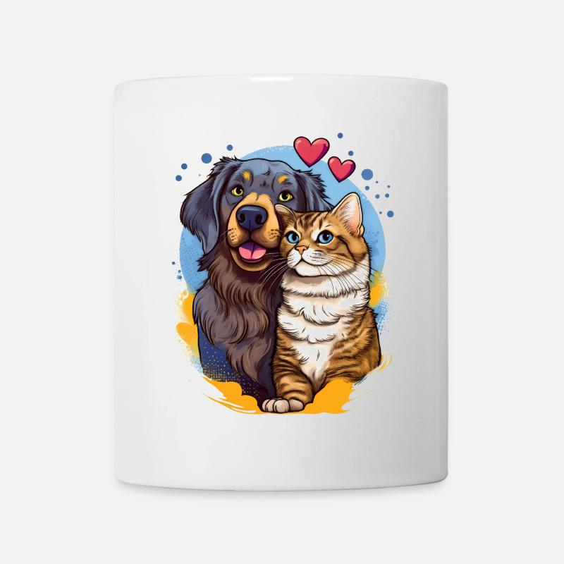 Hund und Katze – Pop-Art Illustration - Tasse - Weiß