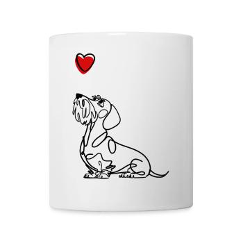 Rauhaadackel mit Herz, Dackel mit Herz. - Tasse - Weiß - Vorne