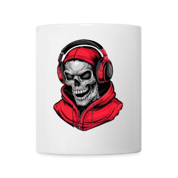 Crâne en sweat à capuche rouge avec écouteurs - Mug blanc - blanc - Devant