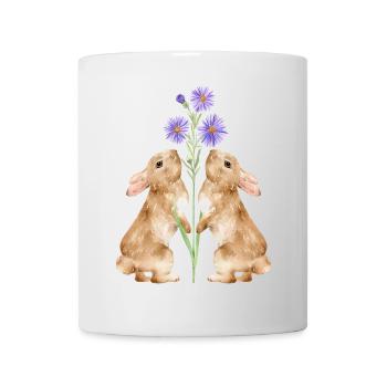 Deux mignons lapins avec des fleurs - Mug blanc - blanc - Devant