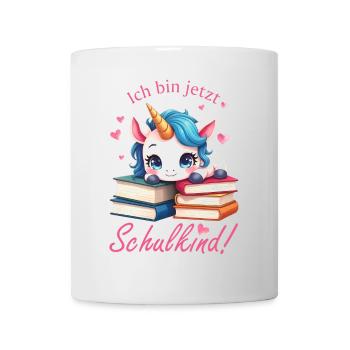Süßes Einhorn mit Bücher - Ich bin jetzt Schulkind - Tasse - Weiß - Vorne