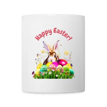 Un joli lapin de Pâques avec des œufs colorés - Mug blanc - blanc - Devant