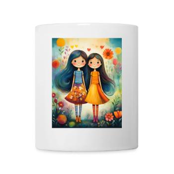 Smiling girls with floral décor - Mug - white - Front