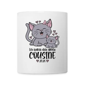 Große Cousine 2026 Kätzchen Katze Katzen Kinder - Tasse - Weiß - Vorne
