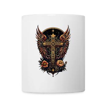 Ein Symbol der Stärke: Das verzierte Kreuz mit Flügeln - Tasse - Weiß - Vorne