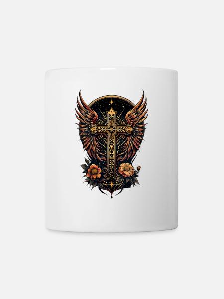 Un symbole de force : la croix ornée d’ailes - Mug blanc - blanc