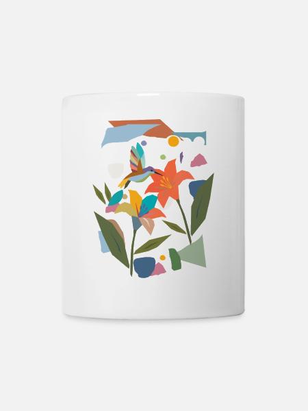 Bunter Kolibri mit Blüte – Farbenfrohes Naturmotiv - Tasse - Weiß