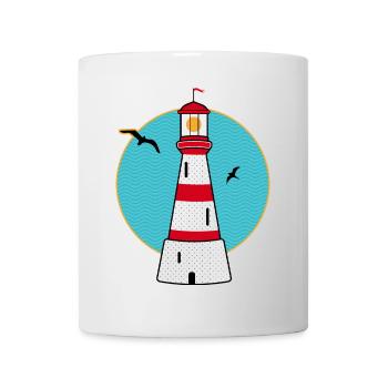 Lighthouse with Seagulls Maritime Motif in Retro Style - Mug - white - Front