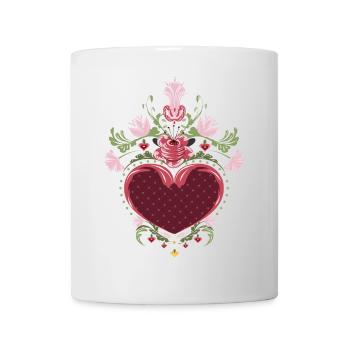 Herz mit Blumen –Bauernmalerei inspiriertes Design - Tasse - Weiß - Vorne