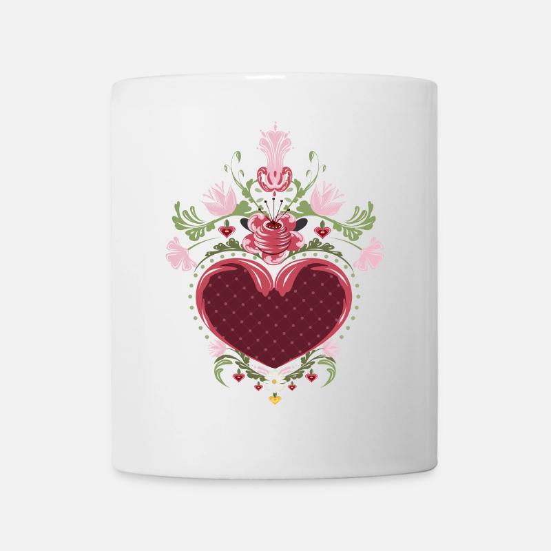 Herz mit Blumen –Bauernmalerei inspiriertes Design - Tasse - Weiß