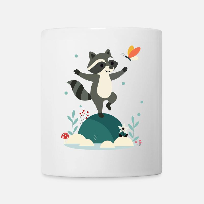 raton laveur dansant ludique avec papillon - Mug blanc - blanc