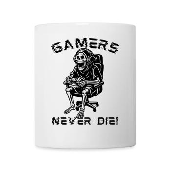 Gamers Never Die – Zocker Skelett Design - Tasse - Weiß - Vorne