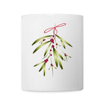 Mistelzweig mit roten Beeren und Schleife - Tasse - Weiß - Vorne