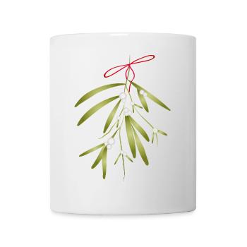 Gui et baies blanches illustrés de manière festive - Mug blanc - blanc - Devant