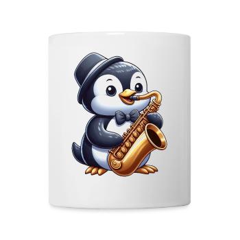 Süßer Pinguin Saxofonisten Jazzspielender Cartoon - Tasse - Weiß - Vorne