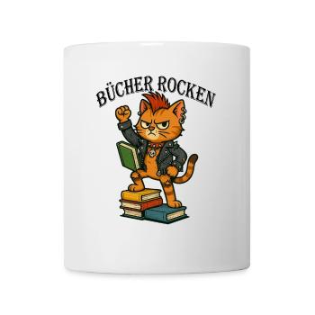 Punk-Katze: Bücher rocken! - Tasse - Weiß - Vorne