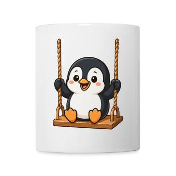 Cute penguin swinging in playground cartoon - Mug - white - Front