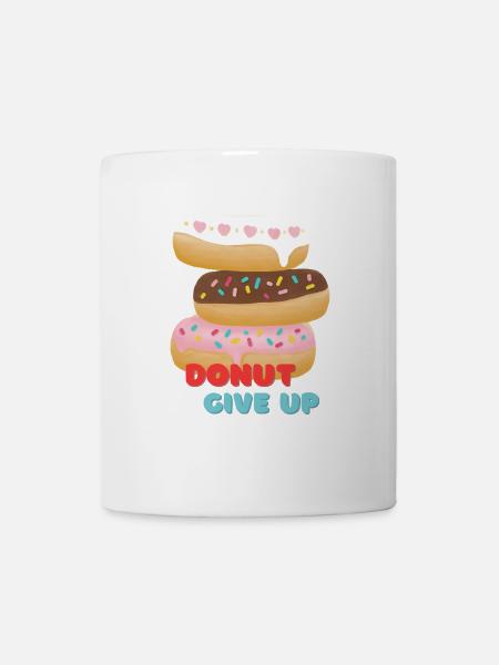 DONUT GIVE UP Pile de beignets colorés avec des motifs - Mug blanc - blanc