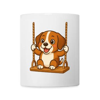 Chien de dessin animé Beagle mignon sur des balançoires - Mug blanc - blanc - Devant