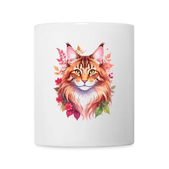 Maine Coon Katze Portrait - Tasse - Weiß - Vorne