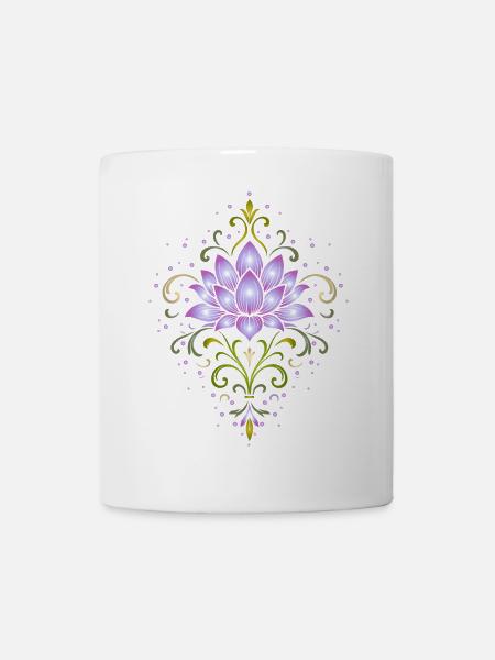 Ornamentale Lotusblüte in Violett & Grün - Tasse - Weiß
