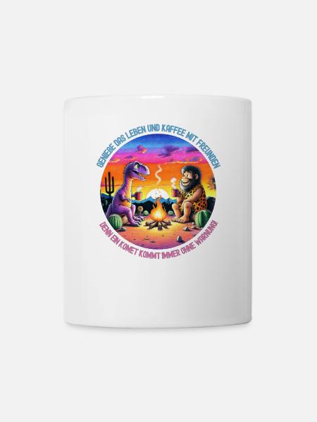 Dinosaurier und Löwe beim Camping - Tasse - Weiß