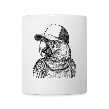 Papagei mit Cap – Vintage Comic Vogel Illustration - Tasse - Weiß - Vorne